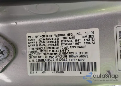 2010 Honda Cr-V Ex from USA, damaged, VIN 5J6RE4H59AL012044